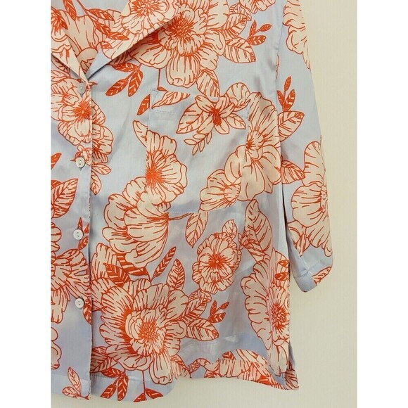 Women’s Joie Floral Hibiscus Short Sleeve Crop Soft Button Up Pajama Top Sz L - Picture 2 of 4